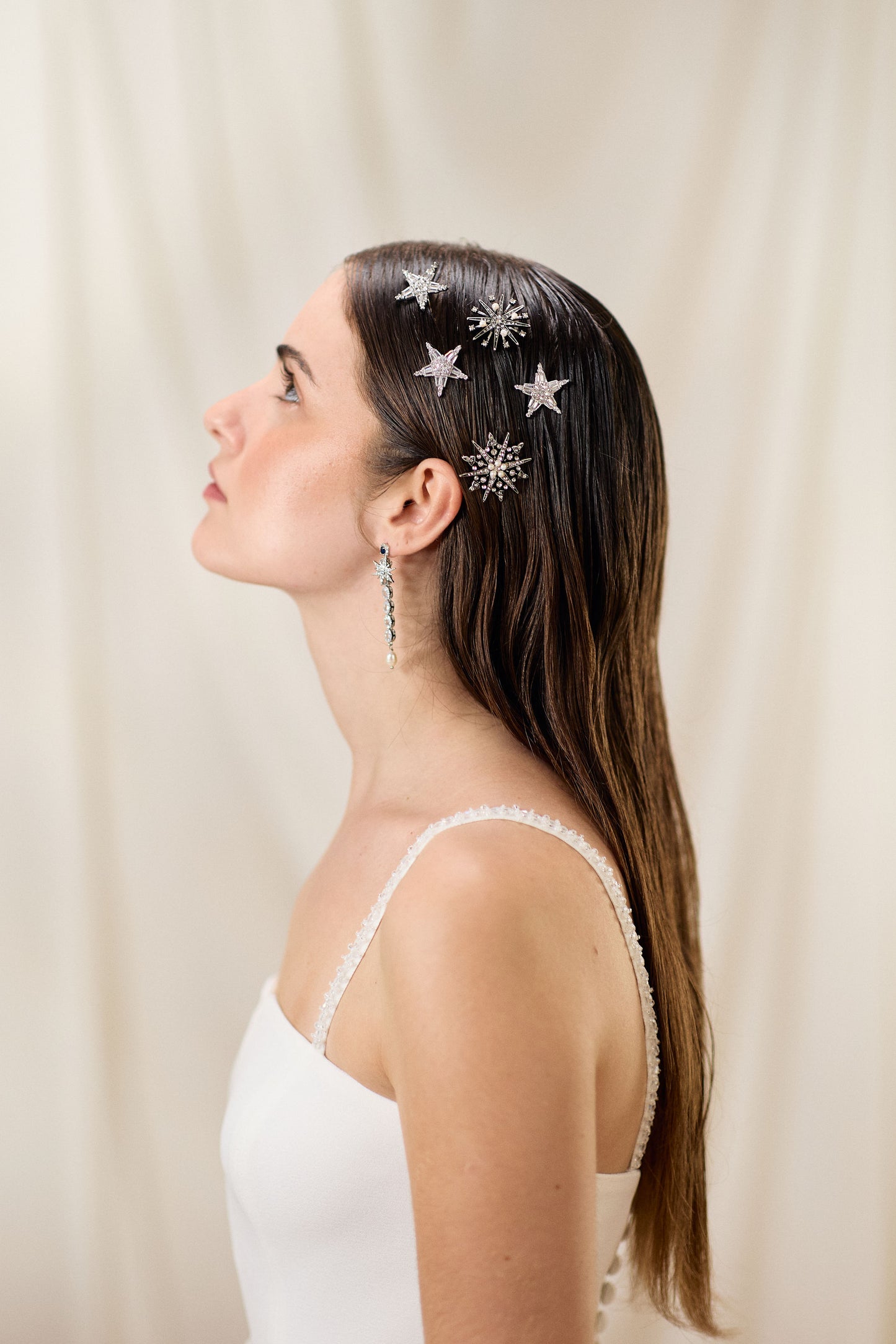 star hais pins in silver metal with strass and pearls