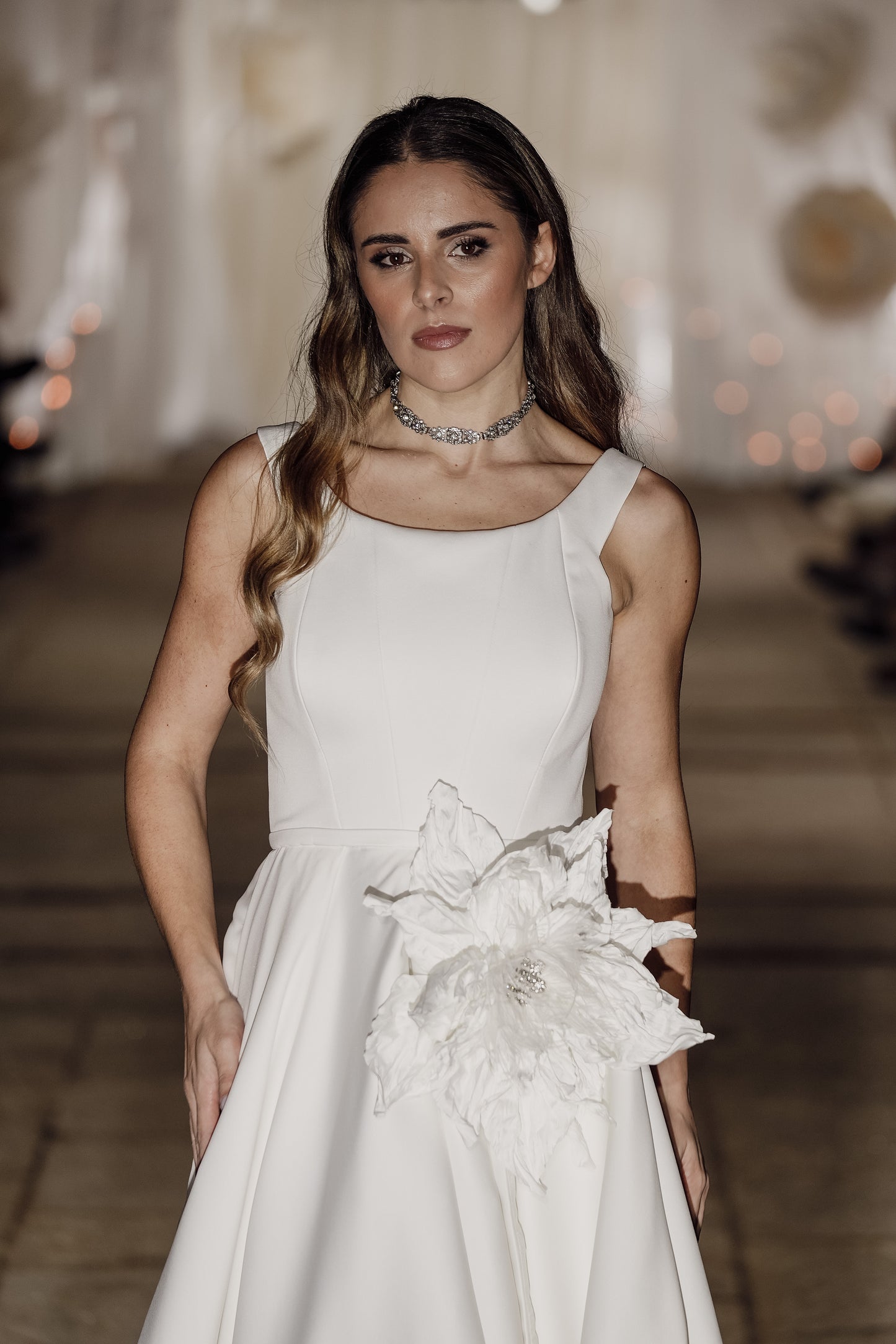 choker in silver metal vintage styled with zirconias in couture fashion show from Bitar Atelier